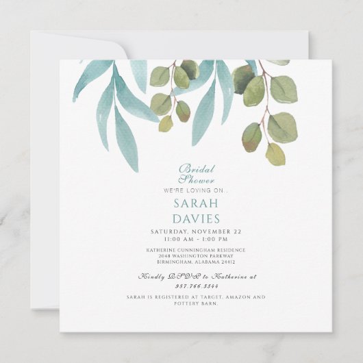 Invitation Mariage Moderne Teal Feuillage Carré (Devant)