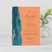 Invitation Mariage Moderne Teal Or Agate Tangerine (Debout devant)