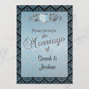 Invitation Mariage moderne tendance dans un Aqua Blue Damask