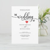 Invitation Mariage moderne tendance noir blanc et rouge coeur (Debout devant)