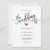 Invitation Mariage moderne tendance noir blanc et rouge coeur (Devant)