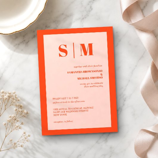 Invitation Mariage Moderne Tons Terre Orange Rose