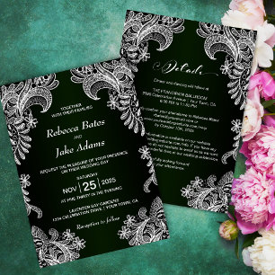Invitation Mariage Moderne Tout En Un Blanc Dentelle Verte