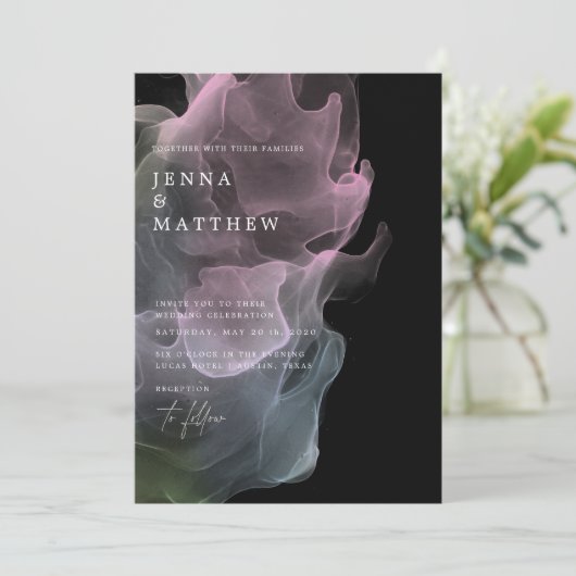 Invitation Mariage moderne transparent en soie (Debout devant)