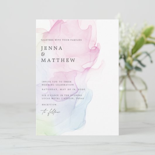 Invitation Mariage moderne transparent en soie (Debout devant)