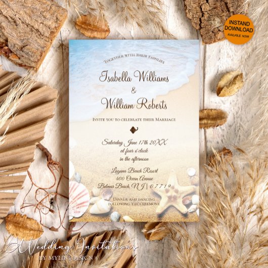 Invitation Mariage moderne Tropical Beach Starfish