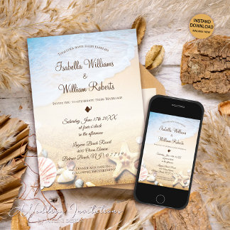 Invitation Mariage moderne Tropical Beach Starfish