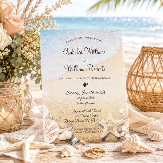 Invitation Mariage moderne tropical de plage étoile de mer