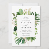 Invitation Mariage Moderne Tropical Feuilles Dorées (Devant)
