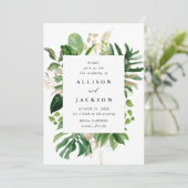 Invitation Mariage Moderne Tropical Feuilles Dorées (Debout devant)