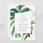 Invitation Mariage Moderne Tropical Feuilles Or (Devant)
