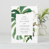 Invitation Mariage Moderne Tropical Feuilles Or (Debout devant)