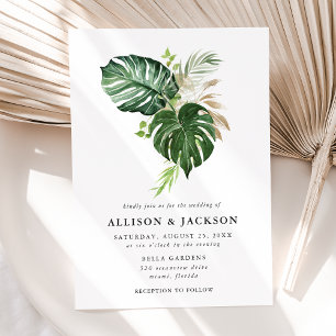 Invitation Mariage Moderne Tropical Or