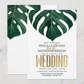 Invitation Mariage moderne Tropical Suisse feuille d'or au fr (Devant / Derrière)