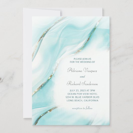 Invitation Mariage moderne Turquoise Agate Inv. (Devant)