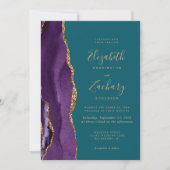 Invitation Mariage Moderne Turquoise Agate Or Violet (Devant)