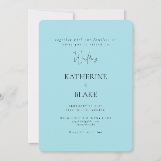 Invitation Mariage Moderne Turquoise Arrondi (Devant)