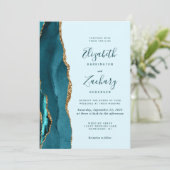 Invitation Mariage moderne Turquoise Blue Gold Agate (Debout devant)