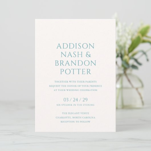 Invitation Mariage moderne Turquoise élégant (Debout devant)