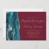 Invitation Mariage Moderne Turquoise Or Agate Bordeaux (Devant)