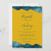 Invitation Mariage Moderne Turquoise Or Agate Jaune Moutarde (Devant)