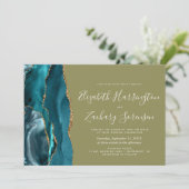 Invitation Mariage Moderne Turquoise Or Agate Vert Olive (Debout devant)