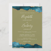 Invitation Mariage Moderne Turquoise Or Agate Vert Olive (Devant)