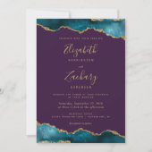 Invitation Mariage Moderne Turquoise Or Agate Violet (Devant)