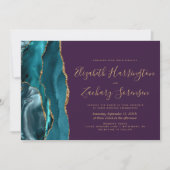 Invitation Mariage Moderne Turquoise Or Agate Violet (Devant)