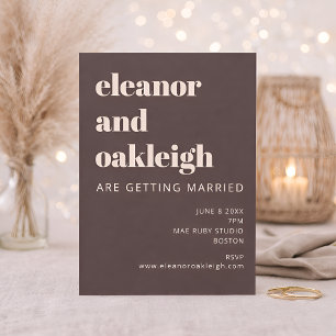 Invitation Mariage Moderne Typographie Gras Brun Chaud
