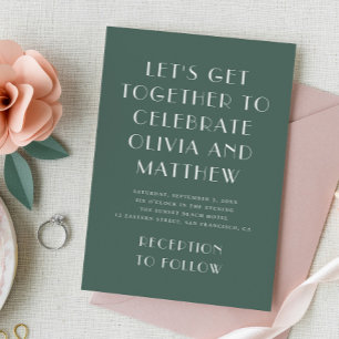 Invitation Mariage Moderne Vert Ardoise Foncé Photo & Code