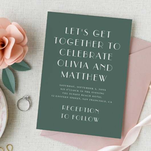 Invitation Mariage Moderne Vert Ardoise Foncé | Photo & Code