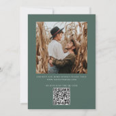 Invitation Mariage Moderne Vert Ardoise Foncé | Photo & Code (Dos)