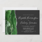 Invitation Mariage Moderne Vert Argent Agate Sombre (Devant)