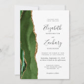 Invitation Mariage Moderne Vert Chasseur Agate Or (Devant)
