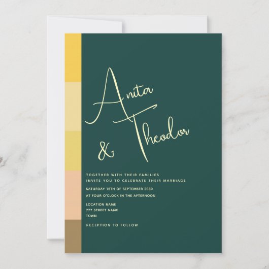 Invitation Mariage Moderne Vert Émeraude (Devant)