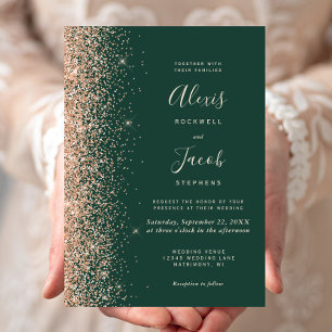 Invitation Mariage Moderne Vert Émeraude avec Bordure Paillet