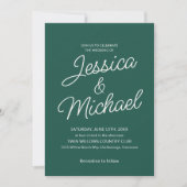 Invitation Mariage Moderne Vert Émeraude et Écriture sur Ivor (Devant)