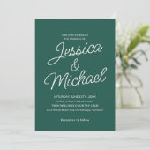 Invitation Mariage Moderne Vert Émeraude et Écriture sur Ivor (Debout devant)