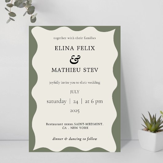 Invitation Mariage moderne vert et ivoire