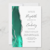 Invitation Mariage Moderne Vert Glaçon Agate Argent (Devant)