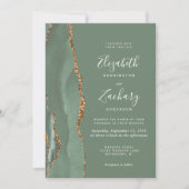 Invitation Mariage Moderne Vert Sauge Agate Or (Devant)