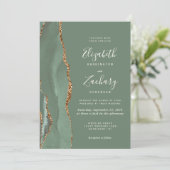 Invitation Mariage Moderne Vert Sauge Agate Or (Debout devant)