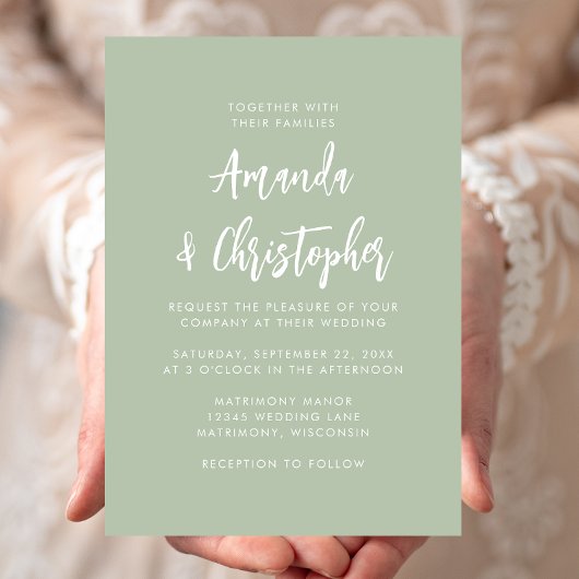 Invitation Mariage Moderne Vert Sauge Écriture
