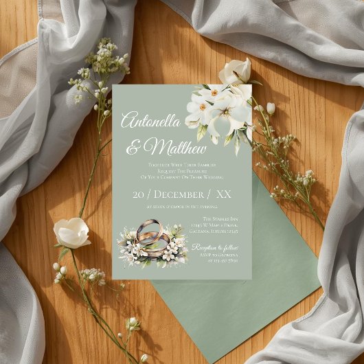 Invitation Mariage Moderne Vert Sauge et Blanc
