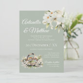 Invitation Mariage Moderne Vert Sauge et Blanc (Debout devant)