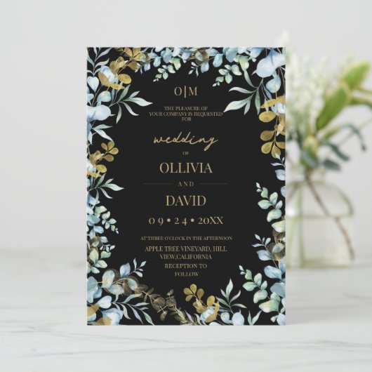 Invitation Mariage Moderne Vert Sauge Or Eucalyptus Rustique (Debout devant)