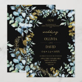 Invitation Mariage Moderne Vert Sauge Or Eucalyptus Rustique (Devant / Derrière)