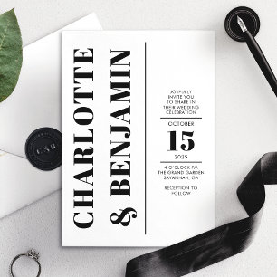 Invitation Mariage moderne vertical gras noir et blanc