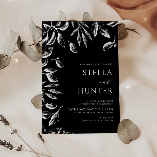 Invitation Mariage moderne Victorien Noir & Blanc de verdure